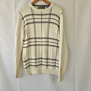 Oscar de la Renta Grandpa Knit Sweater Men's M Long Sleeve Cream Striped Cotton
